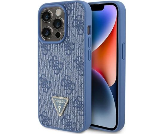 Guess PU Leather 4G Triangle Strass Case Aizsargapvalks Priekš iPhone 15 Pro