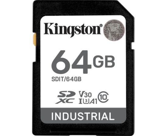 Kingston Industrial 64GB SDXC Memory Card (Black, UHS-I U3, Class 10, V30, A1)