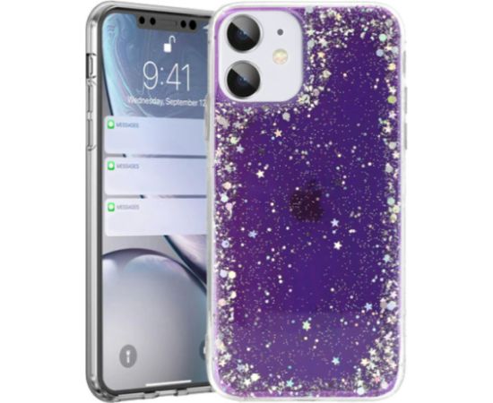 Fusion Glue Glitter Back Case Silikona Aizsargapvalks Apple iPhone 12 | 12 Pro Violets