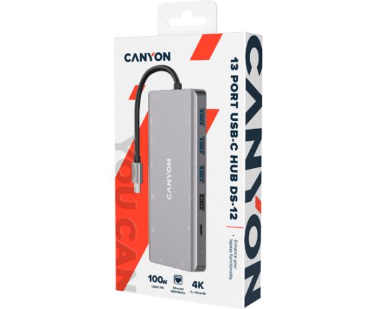 CANYON hub DS-12 13in1 4k USB-C Dark Grey