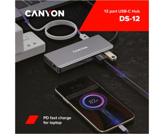 CANYON hub DS-12 13in1 4k USB-C Dark Grey