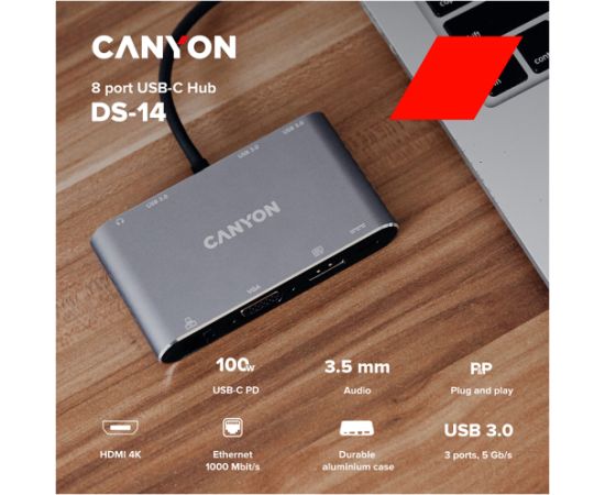 CANYON hub DS-14 8in1 4k USB-C Dark Grey