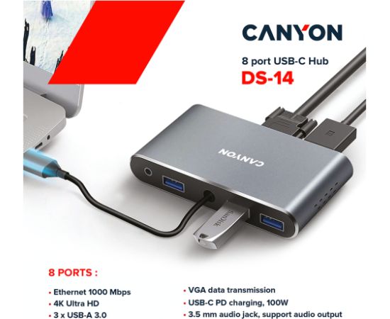 CANYON hub DS-14 8in1 4k USB-C Dark Grey