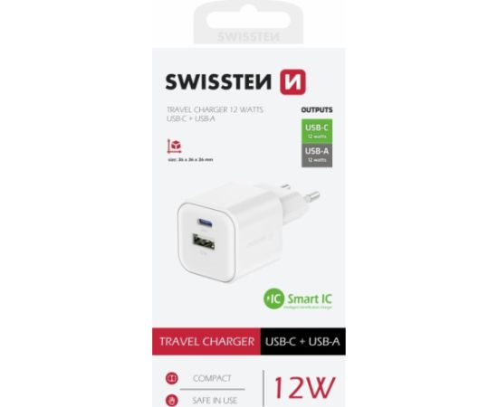 Swissten Зарядное устройство 12W USB-C / USB-A