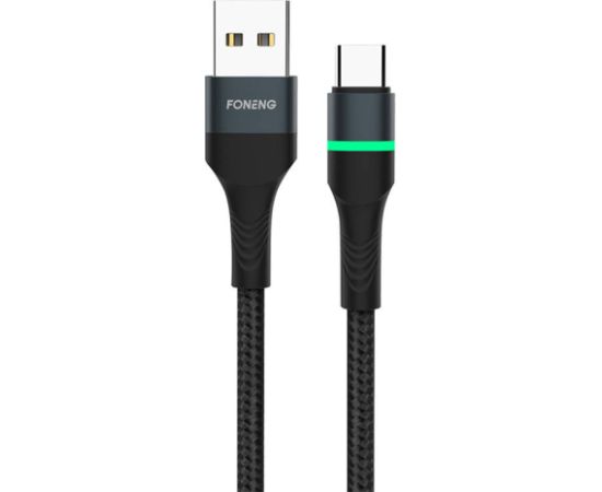 Foneng X79 USB to USB-C cable, LED, braided, 66W, 1m (black)