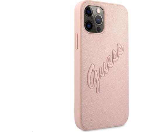 GUHCP12LRSAVSRG Guess PU Saffiano Vintage Script Case for iPhone 12 Pro Max Rose Gold