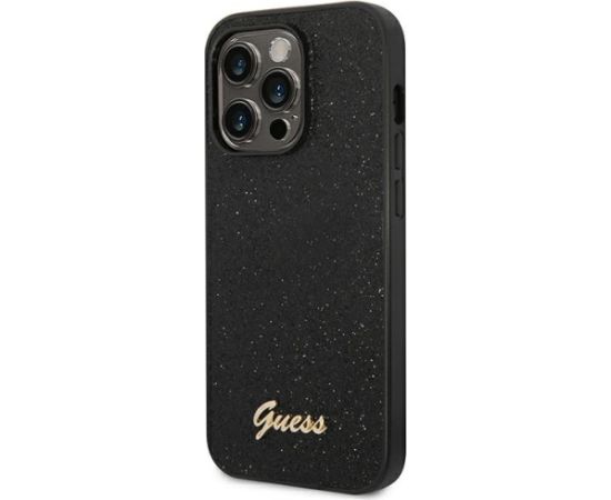 Guess PC|TPU Glitter Flakes Metal Logo Case for iPhone 14 Pro Black