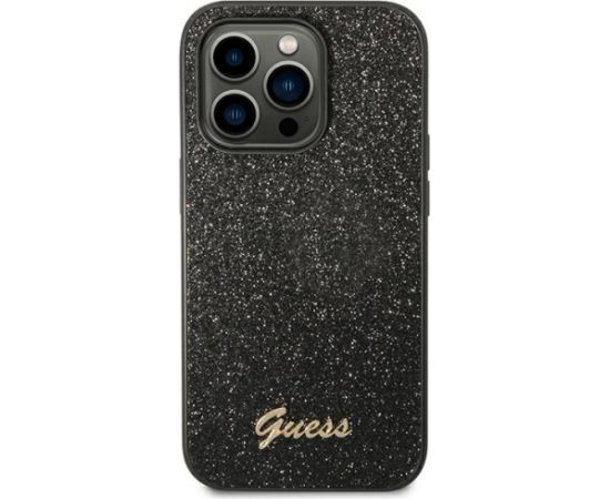 Guess PC|TPU Glitter Flakes Metal Logo Case for iPhone 14 Pro Black