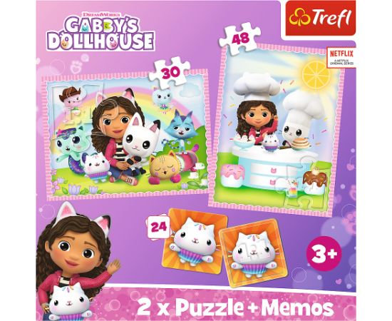 TREFL GABBY´S DOLLHOUSE Puzles komplekts 30 gab + 48 gab + 24 memo