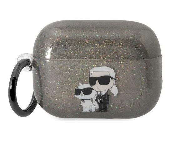 Karl Lagerfeld KLAP2HNKCTGK Airpods Pro 2 vāciņš melns|Gliter Karl Choupette