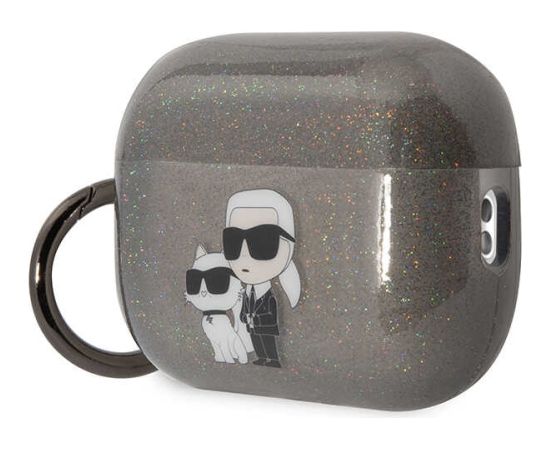 Karl Lagerfeld KLAP2HNKCTGK Airpods Pro 2 vāciņš melns|Gliter Karl Choupette