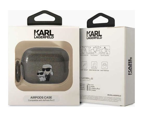 Karl Lagerfeld KLAP2HNKCTGK Airpods Pro 2 vāciņš melns|Gliter Karl Choupette