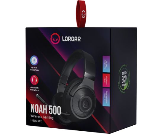 LORGAR Noah 500, Wireless Gaming headset with microphone, JL7006, BT 5.3, battery life up to 58 h (1000mAh), USB (C) charging cable (0.8m), 3.5 mm AUX cable (1.5m), size: 195*185*80mm, 0.24kg, black