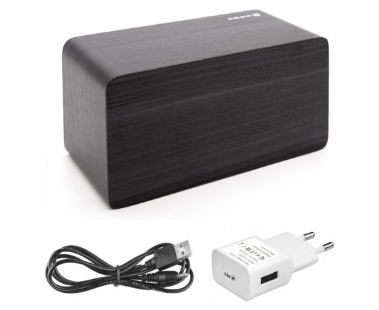 Evelatus EMC01 Digitāls Koka kubs Pulkstenis Modinātājs uzrāda mitrumu temperatūru + USB lādētājs Melna