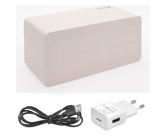 Evelatus EMC01 Digitāls Koka kubs Pulkstenis Modinātājs uzrāda mitrumu temperatūru + USB lādētājs Balts