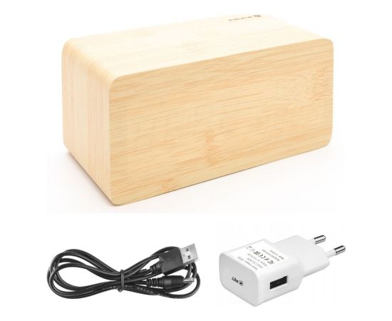 Evelatus EMC01 Digitāls Koka kubs Pulkstenis Modinātājs uzrāda mitrumu temperatūru + USB lādētājs Dzeltens