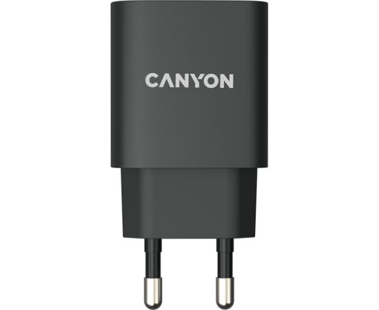 CANYON H-20, PD 20W Input: 100V-240V, Output: 1 port charge: USB-C:PD 20W (5V3A/9V2.22A/12V1.67A) , Eu plug, Over- Voltage ,  over-heated, over-current and short circuit protection Compliant with CE RoHs,ERP. Size: 80*42.3*30mm, 55g, Black