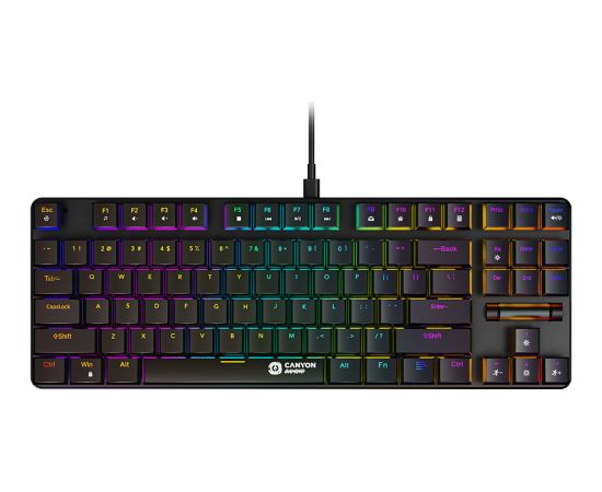 CANYON Cometstrike GK-50, 87keys Mechanical keyboard, 50million times life, GTMX red switch, RGB backlight, 20 modes, 1.8m PVC cable, metal material + ABS, US layout, size: 354*126*26.6mm, weight:624g, black