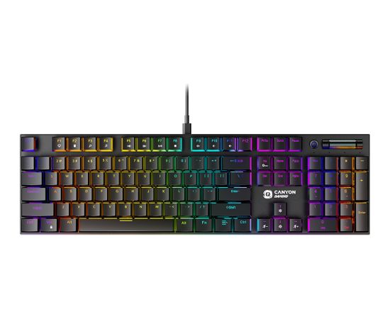 CANYON Cometstrike GK-55, 104keys Mechanical keyboard, 50million times life, GTMX red switch, RGB backlight, 18 modes, 1.8m PVC cable, metal material + ABS, US layout, size: 436*126*26.6mm, weight:820g, black