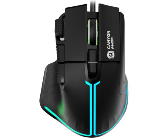 CANYON Fortnax GM-636, 9keys Gaming wired mouse,Sunplus 6662, DPI up to 20000, Huano 5million switch, RGB lighting effects, 1.65M braided cable, ABS material. size: 113*83*45mm, weight: 102g, Black