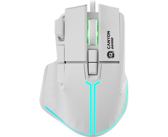 CANYON Fortnax GM-636, 9keys Gaming wired mouse,Sunplus 6662, DPI up to 20000, Huano 5million switch, RGB lighting effects, 1.65M braided cable, ABS material. size: 113*83*45mm, weight: 102g, White