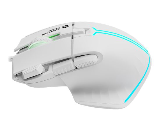 CANYON Fortnax GM-636, 9keys Gaming wired mouse,Sunplus 6662, DPI up to 20000, Huano 5million switch, RGB lighting effects, 1.65M braided cable, ABS material. size: 113*83*45mm, weight: 102g, White