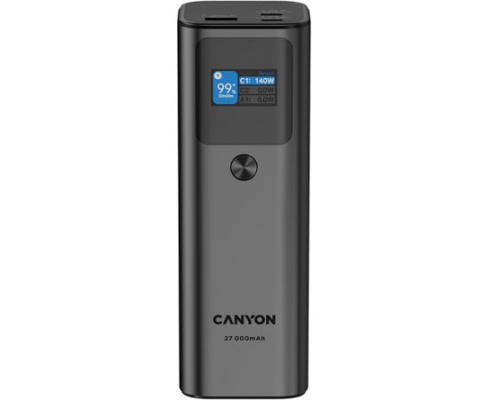 CANYON PB-2010, allowed for air travel power bank 27000mAh/97.2Wh Li-poly battery, in/out:2xUSB-C PD3.1 140W, out:USB-A QC 3.0 22.5W,TFT display,Dark Grey