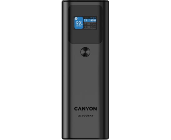 CANYON PB-2010, allowed for air travel power bank 27000mAh/97.2Wh Li-poly battery, in/out:2xUSB-C PD3.1 140W, out:USB-A QC 3.0 22.5W,TFT display,Dark Grey