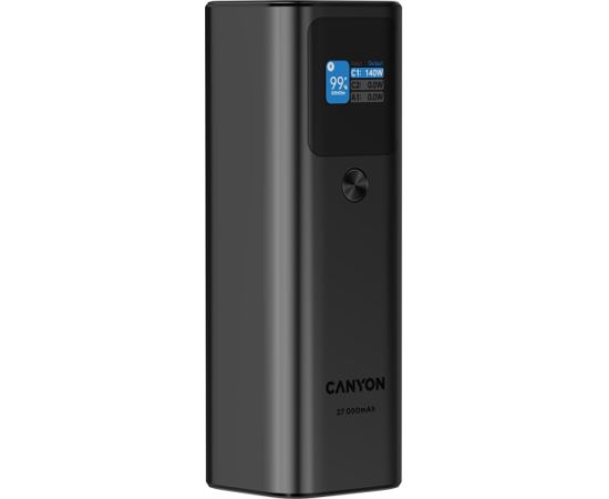 CANYON PB-2010, allowed for air travel power bank 27000mAh/97.2Wh Li-poly battery, in/out:2xUSB-C PD3.1 140W, out:USB-A QC 3.0 22.5W,TFT display,Dark Grey