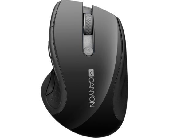 CANYON MW-01, 2.4GHz wireless mouse with 6 buttons, optical tracking - blue LED, DPI 1000/1200/1600, Black pearl glossy, 113x71x39.5mm, 0.07kg