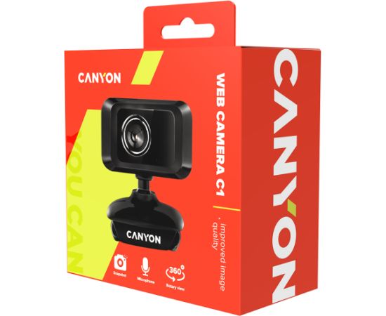 CANYON C1, Enhanced 1.3 Megapixels resolution webcam with USB2.0 connector, viewing angle 40°, cable length 1.25m, Black, 49.9x46.5x55.4mm, 0.065kg