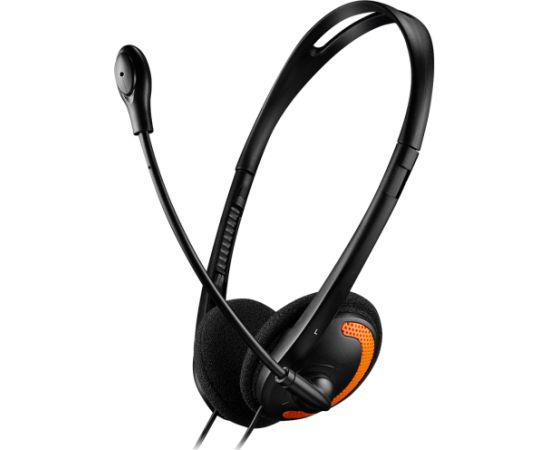 CANYON HS-01, PC headset with microphone, volume control and adjustable headband, cable length 1.8m, Black/Orange, 163*128*50mm, 0.069kg