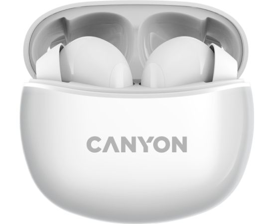 CANYON TWS-5, Bluetooth headset, with microphone, BT V5.3 JL 6983D4, Frequence Response:20Hz-20kHz, battery EarBud 40mAh*2+Charging Case 500mAh, type-C cable length 0.24m, size: 58.5*52.91*25.5mm, 0.036kg, White