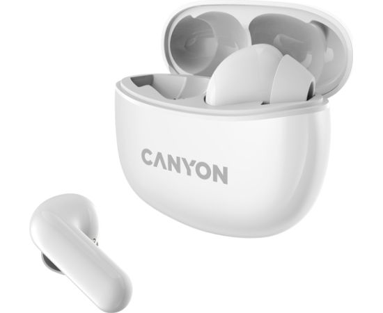 CANYON TWS-5, Bluetooth headset, with microphone, BT V5.3 JL 6983D4, Frequence Response:20Hz-20kHz, battery EarBud 40mAh*2+Charging Case 500mAh, type-C cable length 0.24m, size: 58.5*52.91*25.5mm, 0.036kg, White