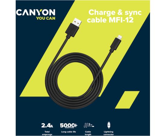 CANYON cable MFI-12 Type-C to Lightning 2m Black