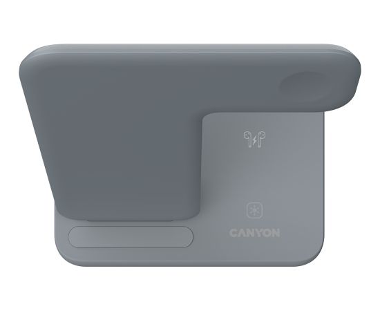 CANYON WS-303, 3in1 Wireless charger, with touch button for Running water light, Input 9V/2A, 12V/2A, Output 15W/10W/7.5W/5W, Type c to USB-A cable length 1.2m, 137*103*140mm, 0.22Kg, Dark Grey