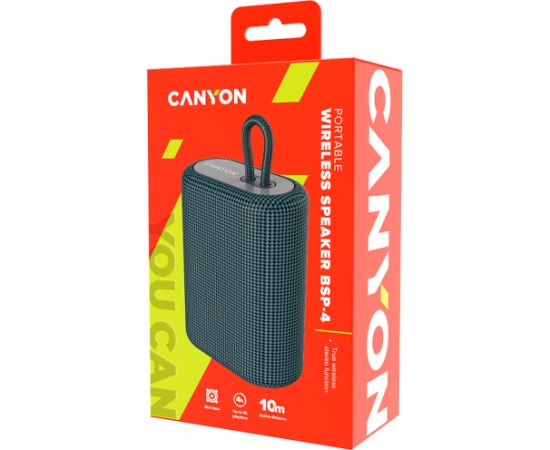 CANYON BSP-4, Bluetooth Speaker, BT V5.0, BLUETRUM AB5365A, TF card support, Type-C USB port, 1200mAh polymer battery, Dark grey, cable length 0.42m, 114*93*51mm, 0.29kg