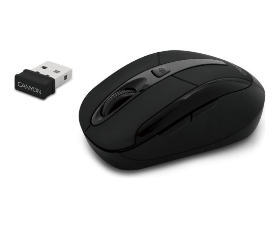 CANYON MSO-W6, 2.4GHz wireless optical mouse with 6 buttons, DPI 800/1200/1600, Black, 92*55*35mm, 0.054kg