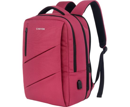 CANYON BPE-5, Laptop backpack for 15.6 inch, Product spec/size(mm): 400MM x300MM x 120MM(+60MM), Red, EXTERIOR materials:100% Polyester, Inner materials:100% Polyestermax weight (KGS): 12kgs