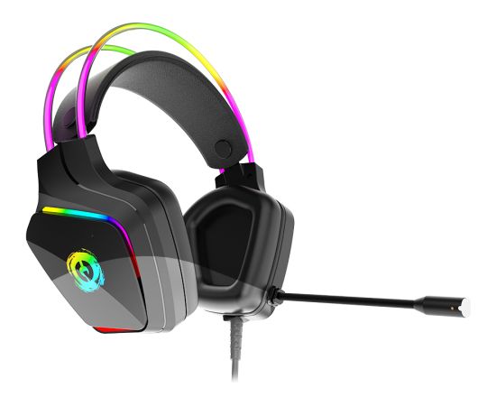 CANYON Darkless GH-9A, RGB gaming headset with Microphone, Microphone frequency response: 20HZ~20KHZ,  ABS+ PU leather, USB*1*3.5MM jack plug, 2.0M PVC cable, weight:280g, black