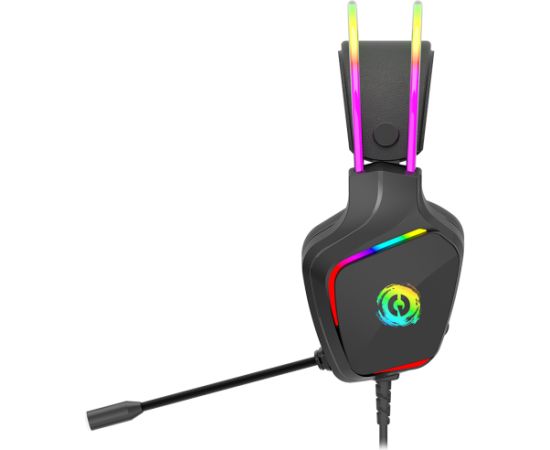 CANYON Darkless GH-9A, RGB gaming headset with Microphone, Microphone frequency response: 20HZ~20KHZ,  ABS+ PU leather, USB*1*3.5MM jack plug, 2.0M PVC cable, weight:280g, black