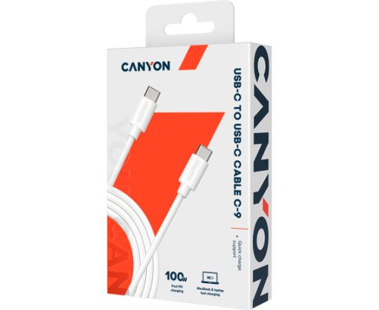 CANYON C-9, 100W, 20V/ 5A, typeC to Type C, 1.2M with Emark, Power wire :20AWG*4C,Signal wires :28AWG*4C,OD4.3mm +/- 0.2mm, PVC ,White