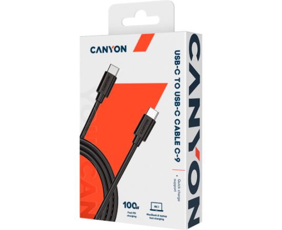 CANYON C-9, 100W, 20V/ 5A, typeC to Type C, 1.2M with Emark, Power wire :20AWG*4C,Signal wires :28AWG*4C,OD4.3mm +/- 0.2mm, PVC ,black