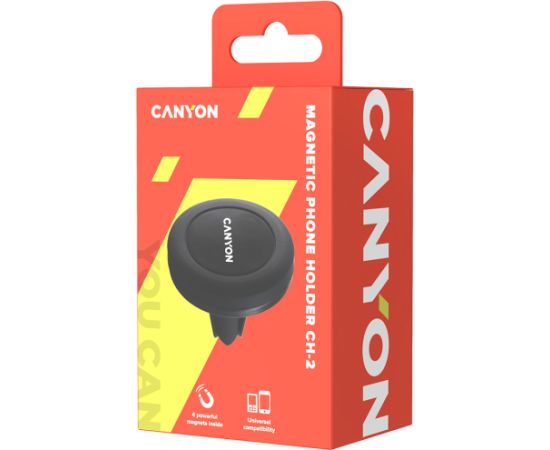 CANYON CH-2, Car Holder for Smartphones,magnetic suction function,with 2 plates(rectangle/circle), black,44*44*40mm 0.035kg