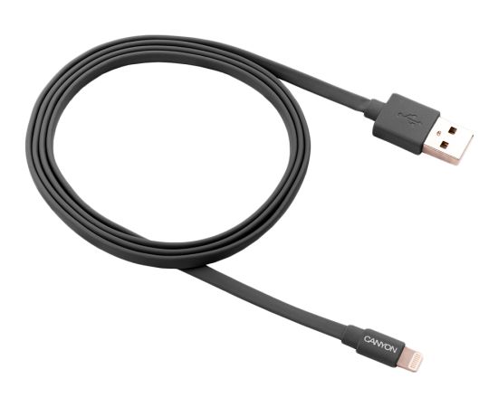 CANYON MFI-2, Charge & Sync MFI flat cable, USB to lightning, certified by Apple, 1m, 0.28mm, Dark gray