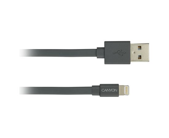 CANYON MFI-2, Charge & Sync MFI flat cable, USB to lightning, certified by Apple, 1m, 0.28mm, Dark gray