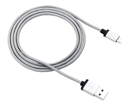 CANYON MFI-3, Charge & Sync MFI braided cable with metalic shell, USB to lightning, certified by Apple, 1m, 0.28mm, Dark gray