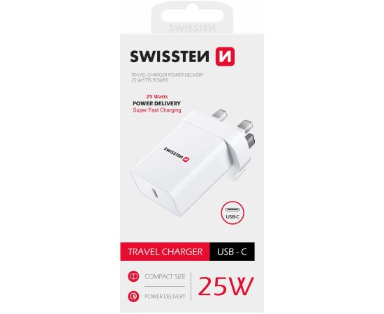 Swissten Зарядное устройство PD USB-C для UK разъем 25W