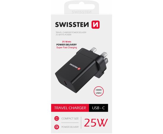 Swissten Tīkla Lādētājs PD USB-C priekš UK kontaktligzdas 25W