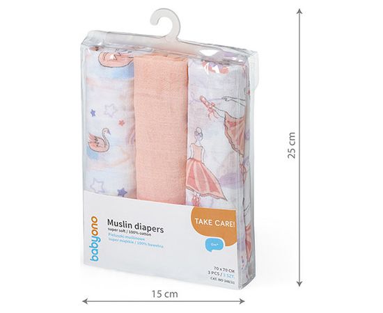 Babyono Muslīna autiņu komplekts SUPER SOFT (3 gab.) 348/11 pink